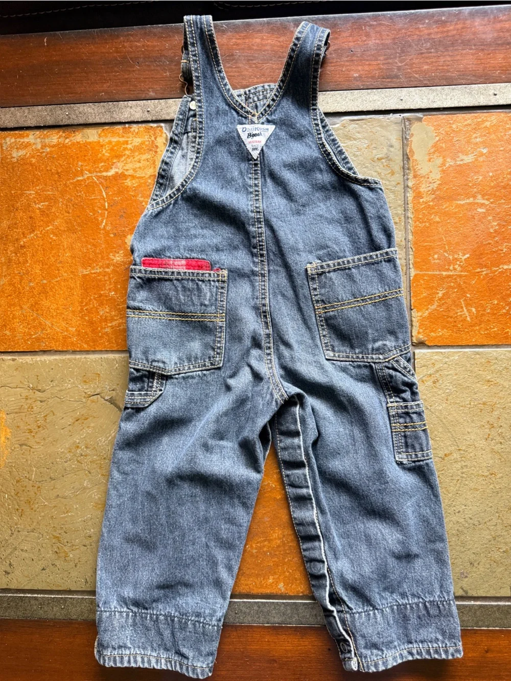 Boys 24 mths vintage ish gosh denim bibs for patchwork pocket pant work play
